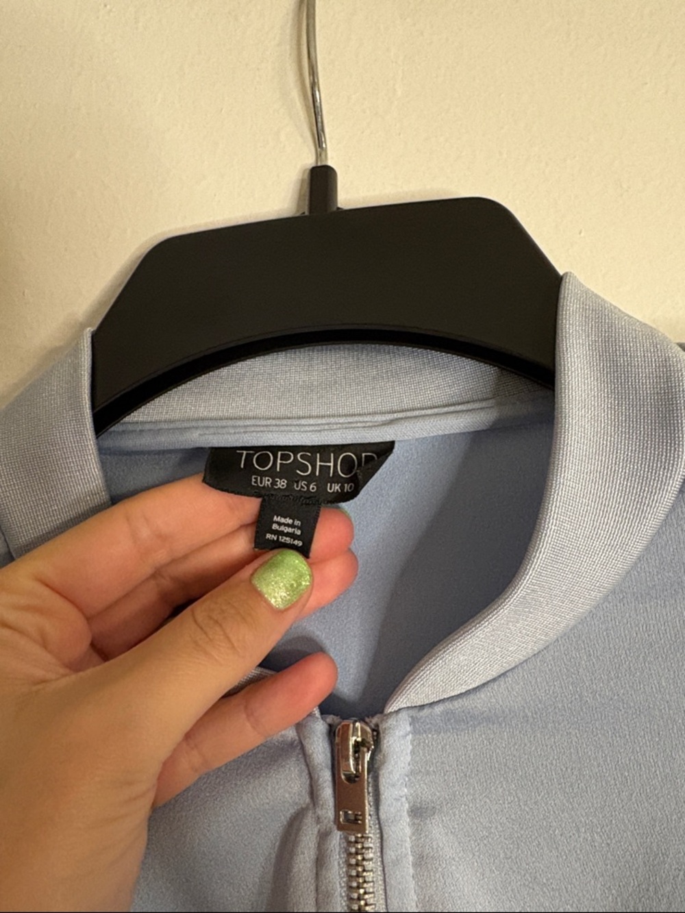 Topshop Pale Blue Zip-Up Bomber Jacket - Picture 2 of 4